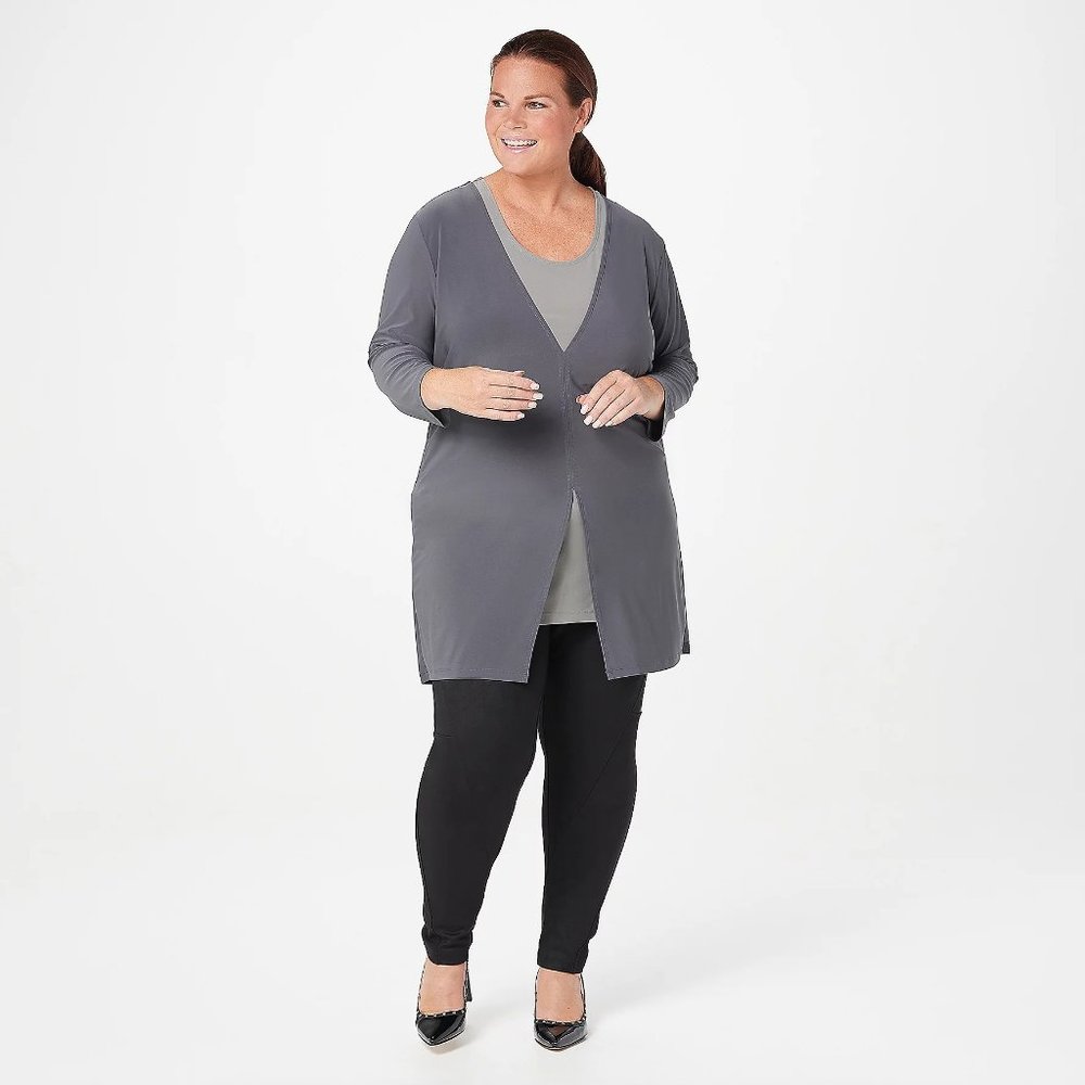 Women's Tummy Control Faux Suede & Ponte Leggings - Jet Black